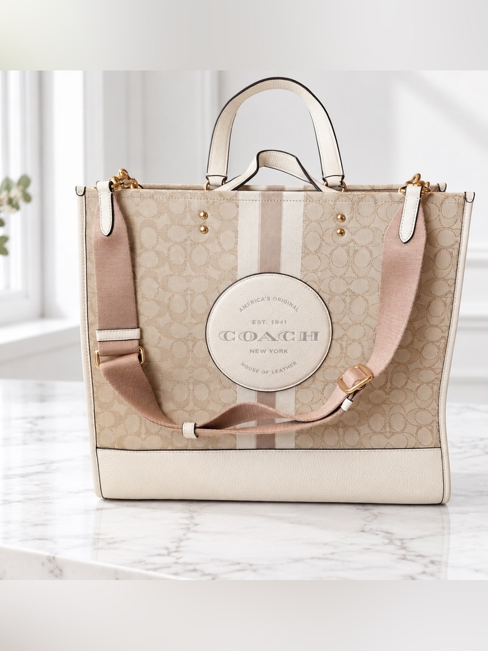 Coach Dempsey Tote 40 Signature Jacquard Khaki Chalk NWT C8418 (NWT)